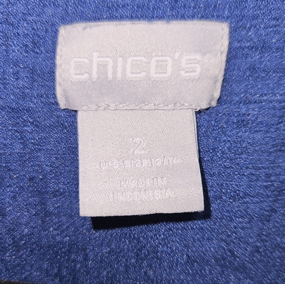 Chico's Size 2 | Large Button Front Shirt Dress Blue Rayon Linen Blend - Picture 8 of 13